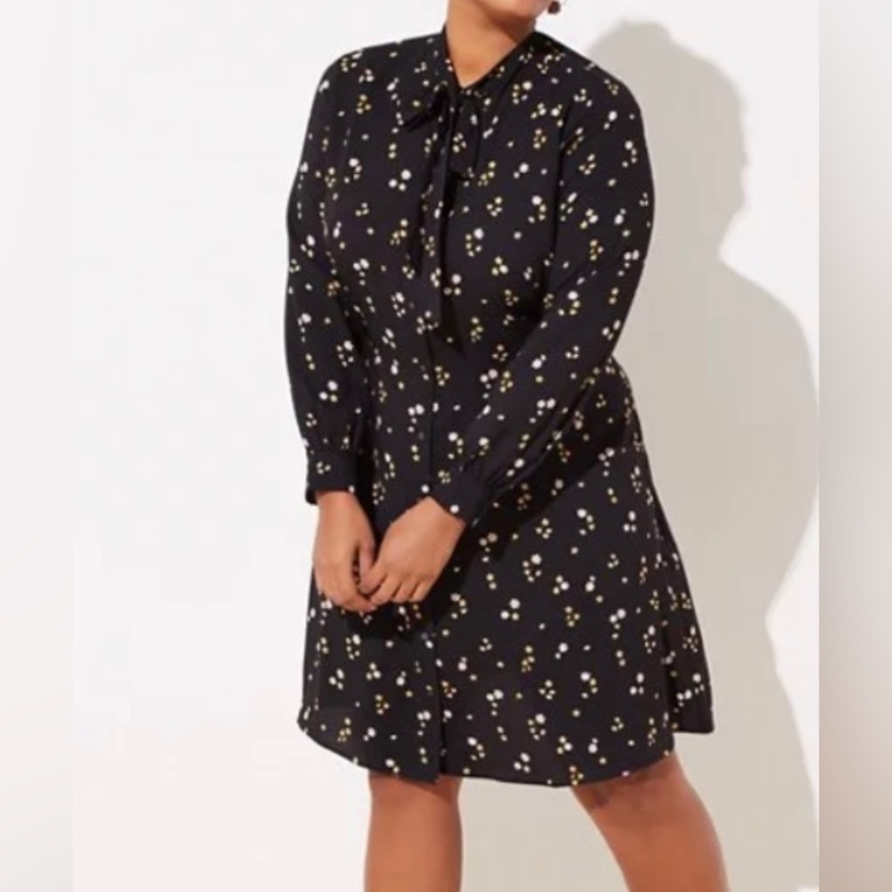 Loft size 18 dress black with flowers tie neck
